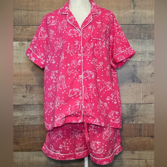 Printfresh Other - PrintFresh Short Sleep Set Hot Pink Daily Horoscope Women’s size Large Zodiac
